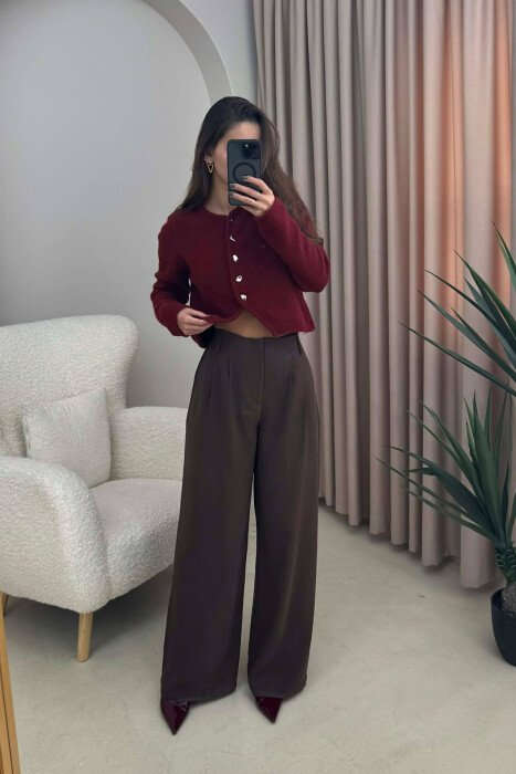 SIMPLE ONE COLOR WOMEN TROUSERS DARK BROWN/KAE - 2