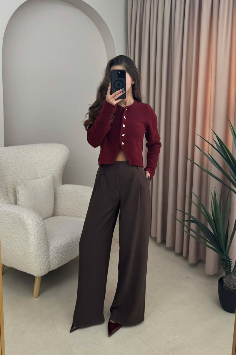 SIMPLE ONE COLOR WOMEN TROUSERS DARK BROWN/KAE - 3