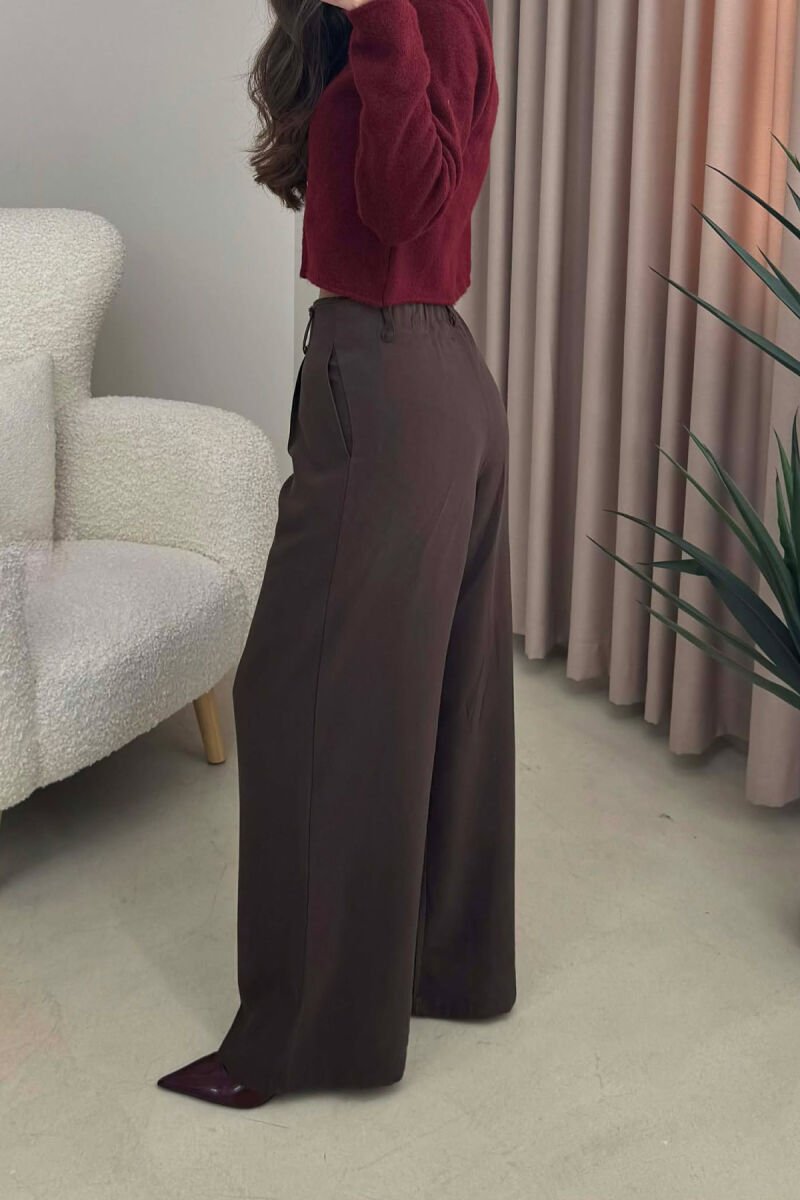 SIMPLE ONE COLOR WOMEN TROUSERS DARK BROWN/KAE - 4