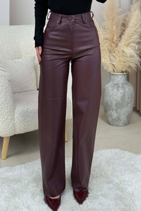 SIMPLE ONE COLOR WOMEN TROUSERS DARK BURGUNDY/VISHNJE E ERRET - KLAUDIO FASHION