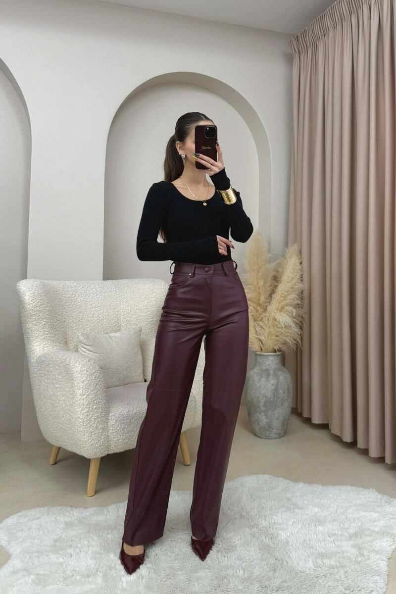 SIMPLE ONE COLOR WOMEN TROUSERS DARK BURGUNDY/VISHNJE E ERRET - 2