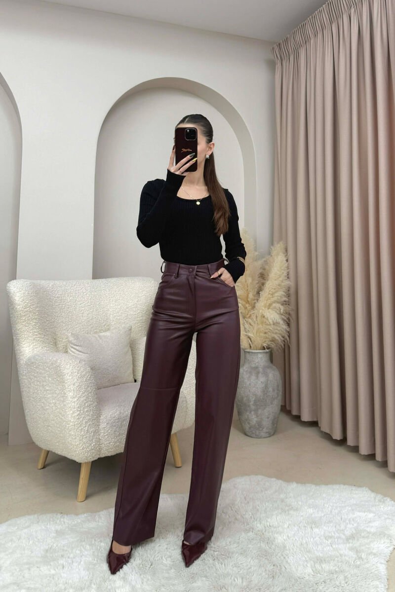 SIMPLE ONE COLOR WOMEN TROUSERS DARK BURGUNDY/VISHNJE E ERRET - 3