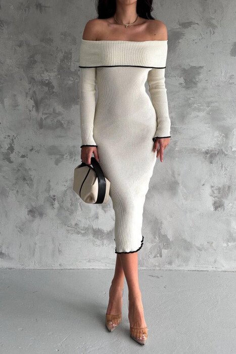 SIMPLE ONE COLORS LONG DRESS CREAM/KREM - KLAUDIO FASHION