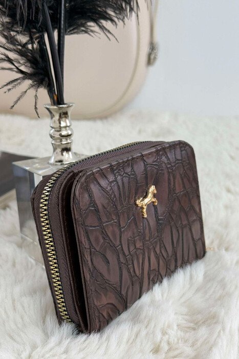 SIMPLE PATTERN WOMEN WALLET DARK BROWN/KAE - 