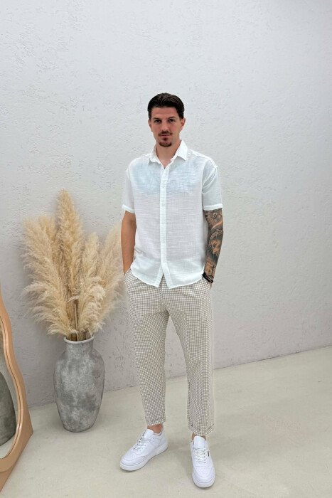 PANTALLONA TË THJESHTA ME KUADRATE PËR MESHKUJ NË NGJYRËN BEZHË - KLAUDIO FASHION