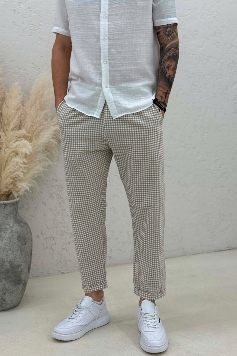 SIMPLE PLAID MEN PANTS BEIGE/BEZHE - 2