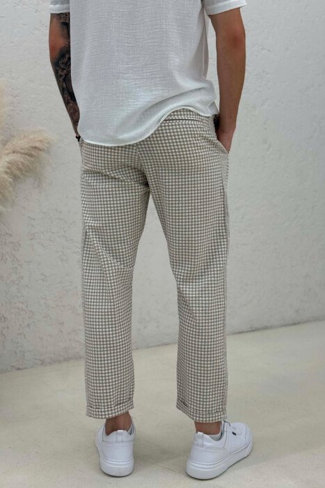 SIMPLE PLAID MEN PANTS BEIGE/BEZHE - 4