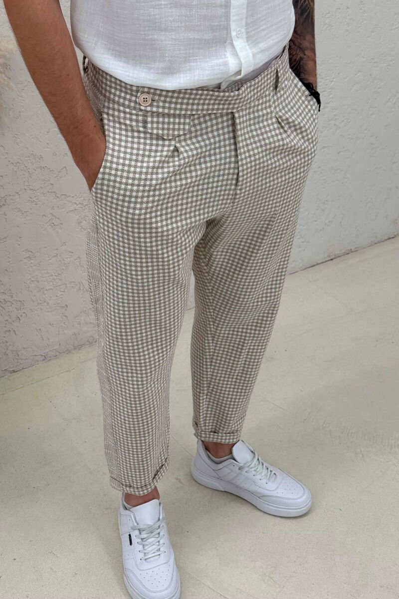 SIMPLE PLAID MEN PANTS BEIGE/BEZHE - 5