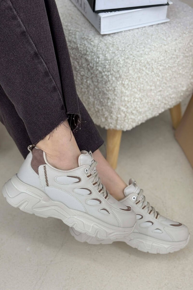 SIMPLE PLATFORM LACING WOMEN SNEAKERS BEIGE/BEZHE - 5