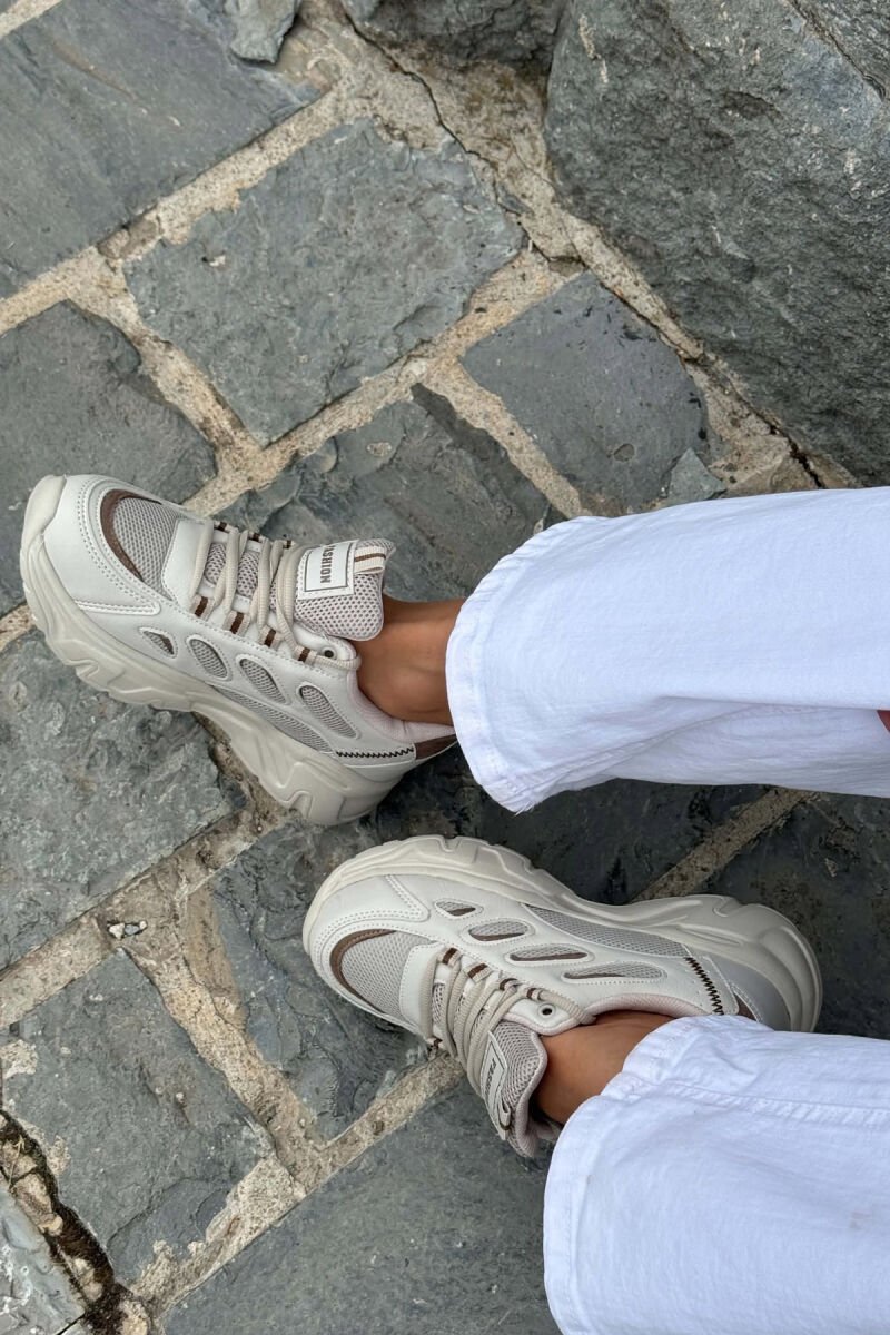 SIMPLE PLATFORM LACING WOMEN SNEAKERS BEIGE/BEZHE - 2