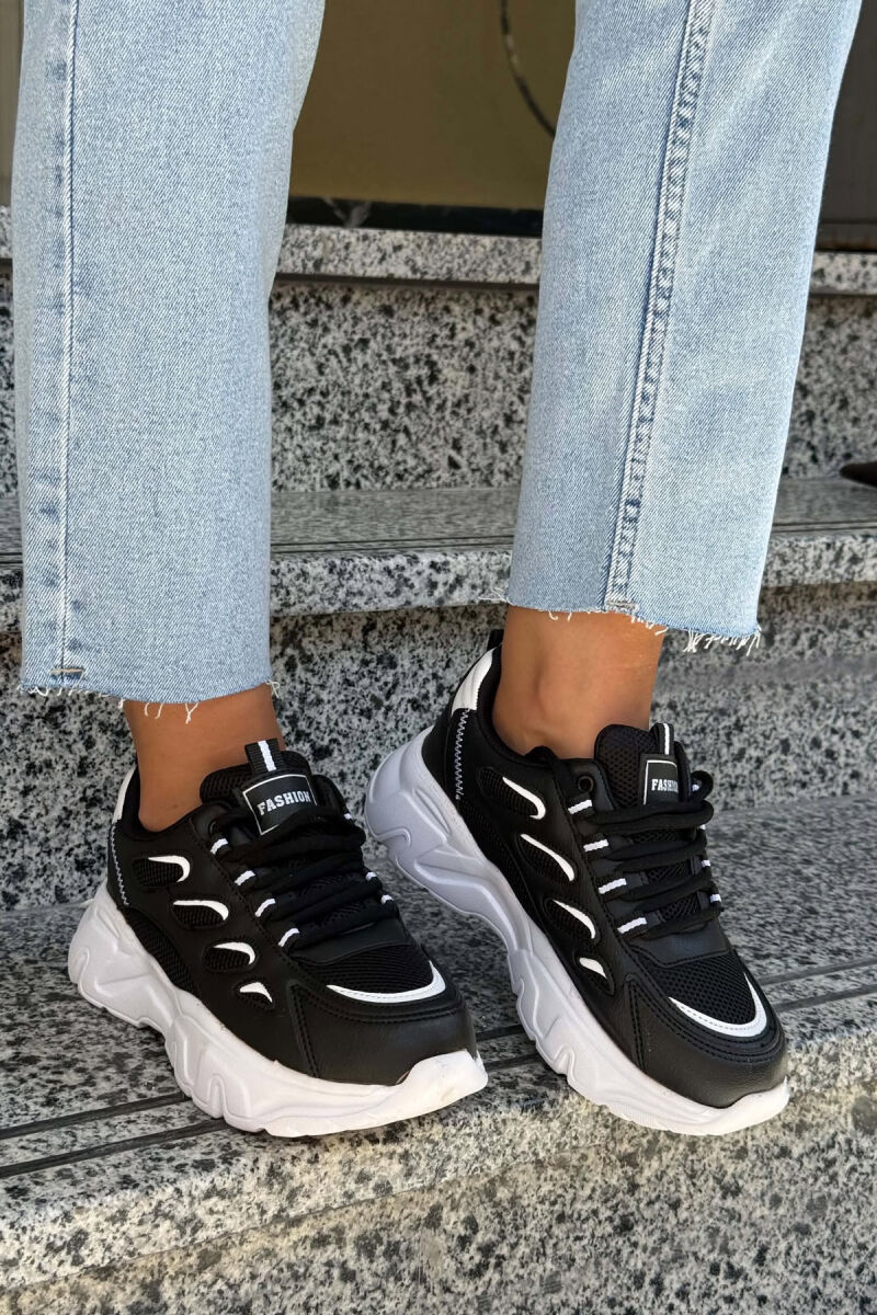 SIMPLE PLATFORM LACING WOMEN SNEAKERS BLACK-WHITE/ZEBA - 1