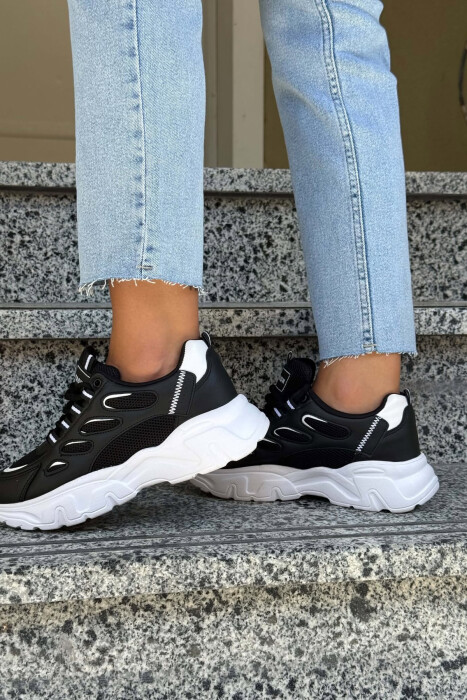 SIMPLE PLATFORM LACING WOMEN SNEAKERS BLACK-WHITE/ZEBA - 2