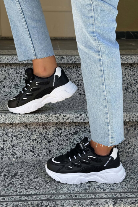 SIMPLE PLATFORM LACING WOMEN SNEAKERS BLACK-WHITE/ZEBA - 3