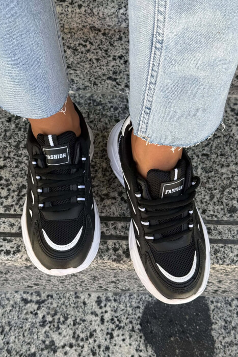 SIMPLE PLATFORM LACING WOMEN SNEAKERS BLACK-WHITE/ZEBA - 4