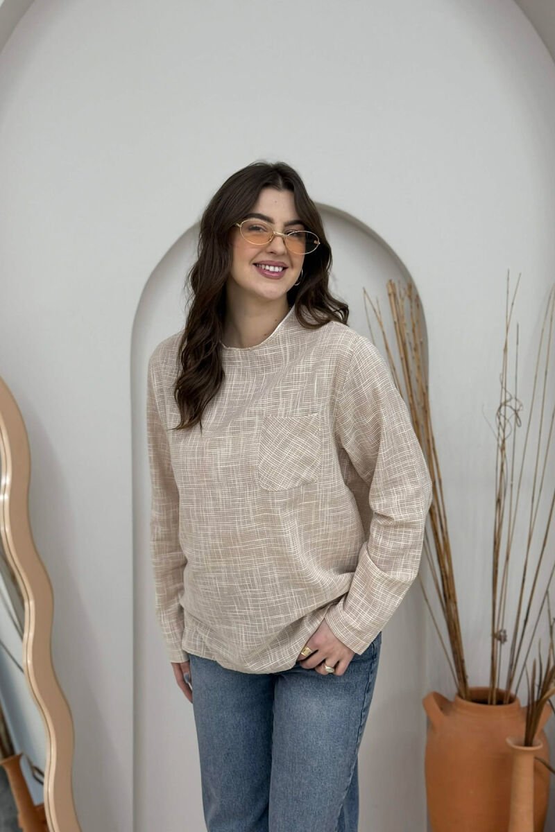 SIMPLE POCKET DETAIL WOMEN SWEATSHIRT BEIGE/BEZHE - 2