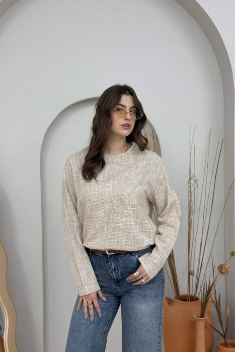 SIMPLE POCKET DETAIL WOMEN SWEATSHIRT BEIGE/BEZHE - 4