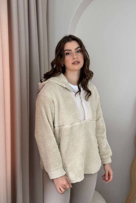 SIMPLE POLAR WOMEN HOODIE BEIGE/BEZHE - 2