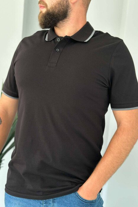 SIMPLE POLO NECK MEN T-SHIRT BLACK/ E ZEZE - KLAUDIO FASHION