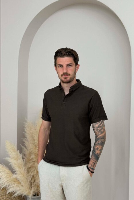 SIMPLE POLO NECK MEN T-SHIRT BROWN/KAFE - KLAUDIO FASHION