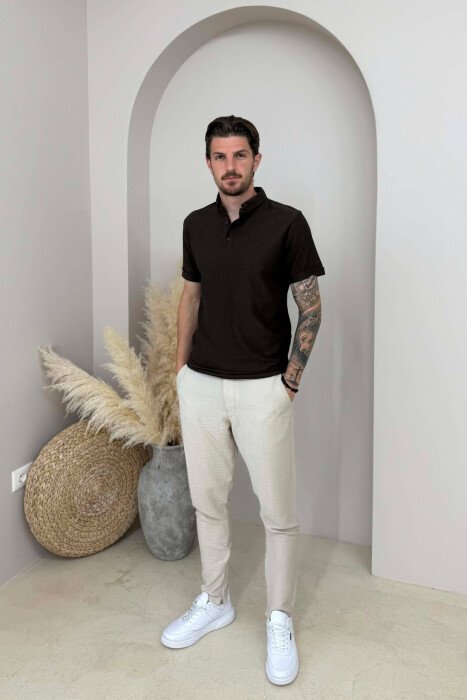 SIMPLE POLO NECK MEN T-SHIRT BROWN/KAFE - 3