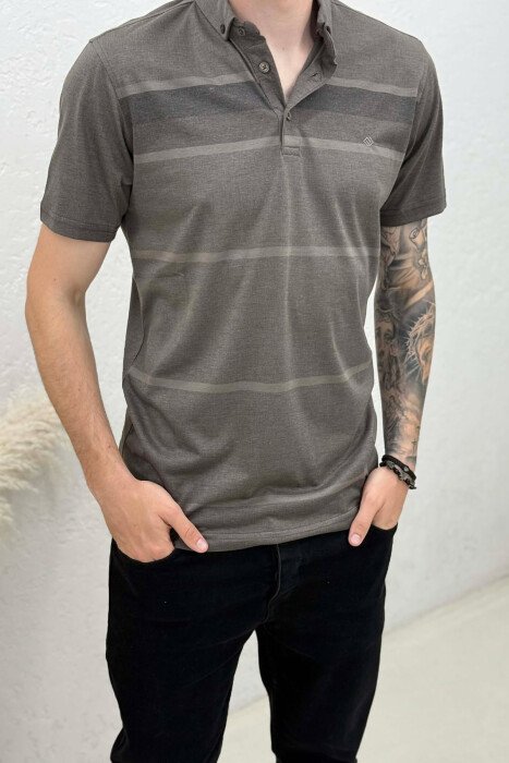 SIMPLE POLO NECK MEN T-SHIRT BROWN/KAFE - 4