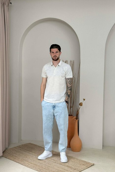 SIMPLE POLO NECK MEN T-SHIRT CREAM/KREM - 4