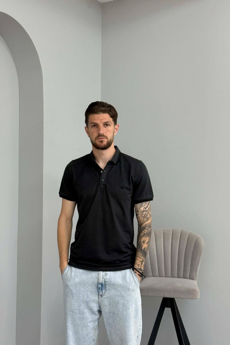 SIMPLE POLO NECK MEN T-SHIRT DARK GREY/GEE - 1