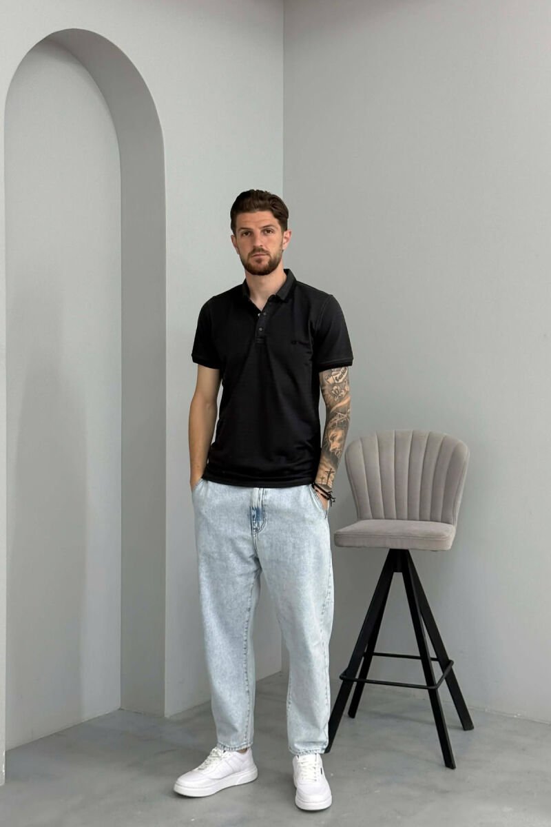 SIMPLE POLO NECK MEN T-SHIRT DARK GREY/GEE - 3