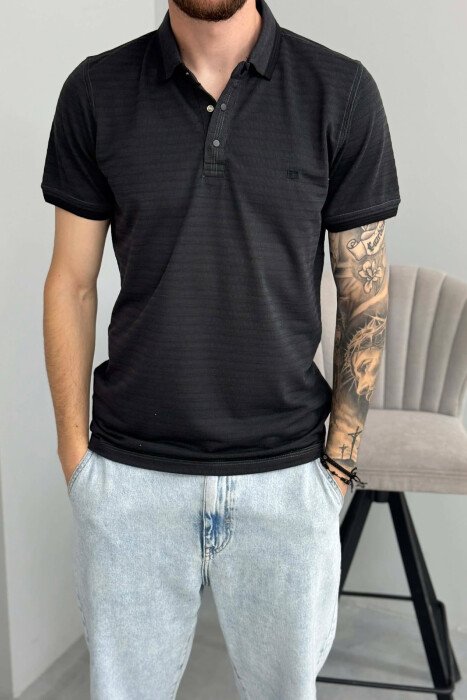 SIMPLE POLO NECK MEN T-SHIRT DARK GREY/GEE - 4