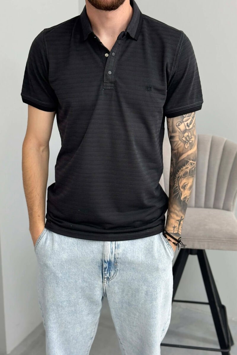 SIMPLE POLO NECK MEN T-SHIRT DARK GREY/GEE - 4