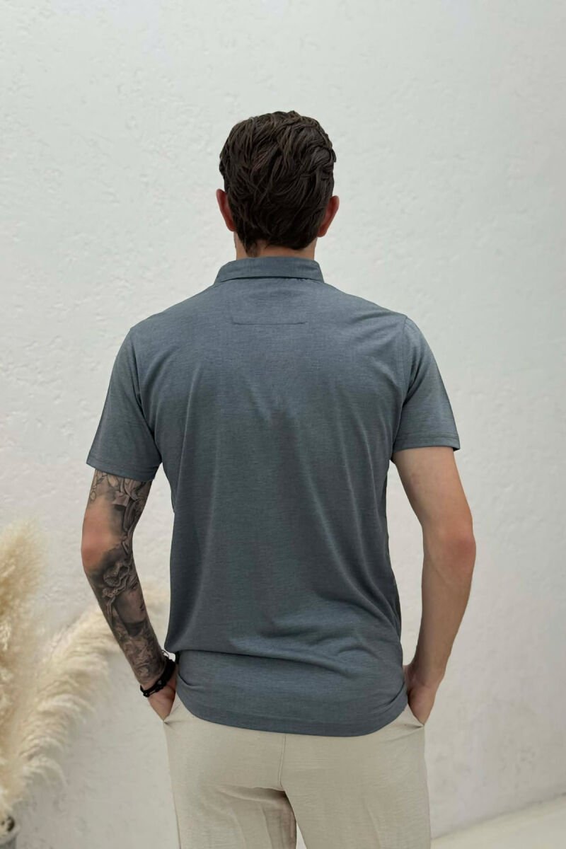 SIMPLE POLO NECK MEN T-SHIRT DARK GREY/GEE - 2