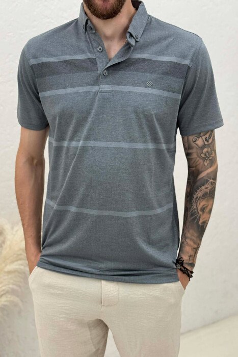 SIMPLE POLO NECK MEN T-SHIRT DARK GREY/GEE - 4