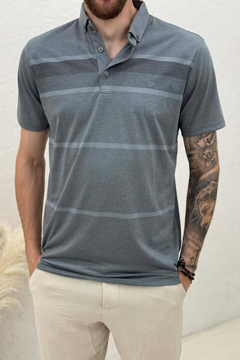SIMPLE POLO NECK MEN T-SHIRT DARK GREY/GEE - 4
