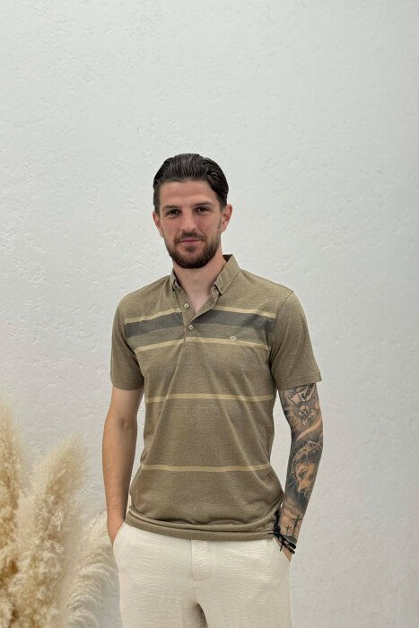 SIMPLE POLO NECK MEN T-SHIRT LIGHT BROWN/KAZB - KLAUDIO FASHION
