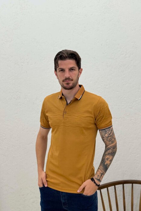 T-SHIRT I THJESHTE ME JAKE POLO PER MESHKUJ NE NGJYRE KAFE TE ZBARDHUR - KLAUDIO FASHION