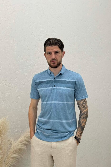 SIMPLE POLO NECK MEN T-SHIRT LIGHTBLUE/BZ - KLAUDIO FASHION
