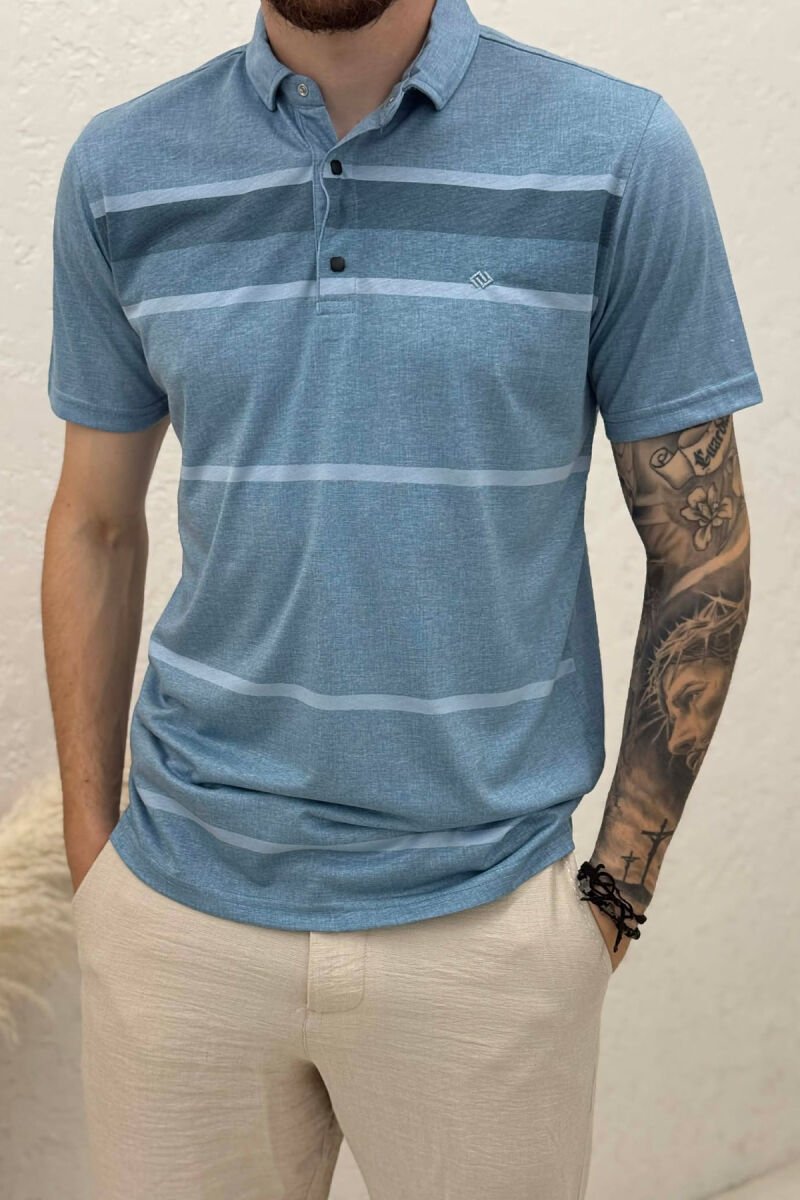 SIMPLE POLO NECK MEN T-SHIRT LIGHTBLUE/BZ - 2