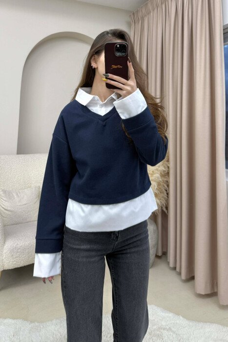 SIMPLE POLO NECK WOMEN SWEATSHIRT BLUE/BLU - KLAUDIO FASHION
