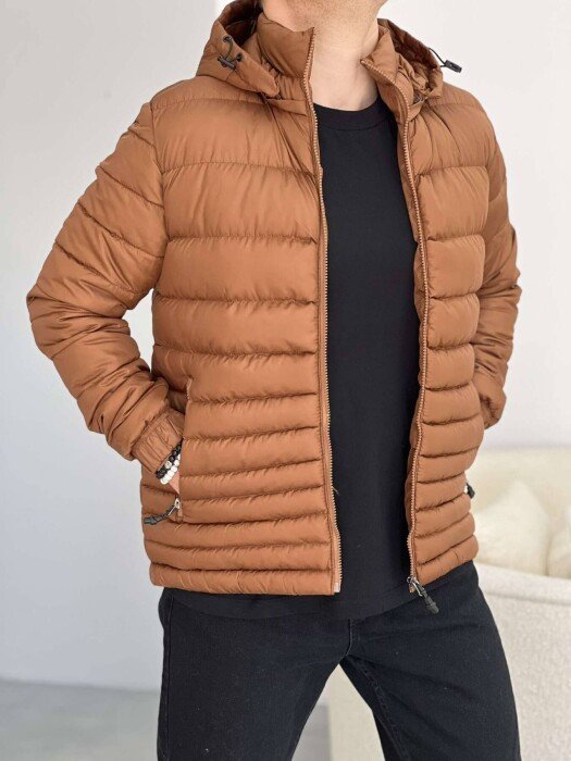 SIMPLE MEN PUFFER JACKET DARK BROWN/KAE - KLAUDIO FASHION