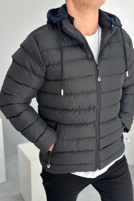 SIMPLE PUFFER ONE COLORE MEN JACKET BLACK/ E ZEZE - KLAUDIO FASHION