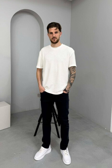 SIMPLE REGULAR ONE COLOR MEN JEANS DARK BLUE/BEE - KLAUDIO FASHION
