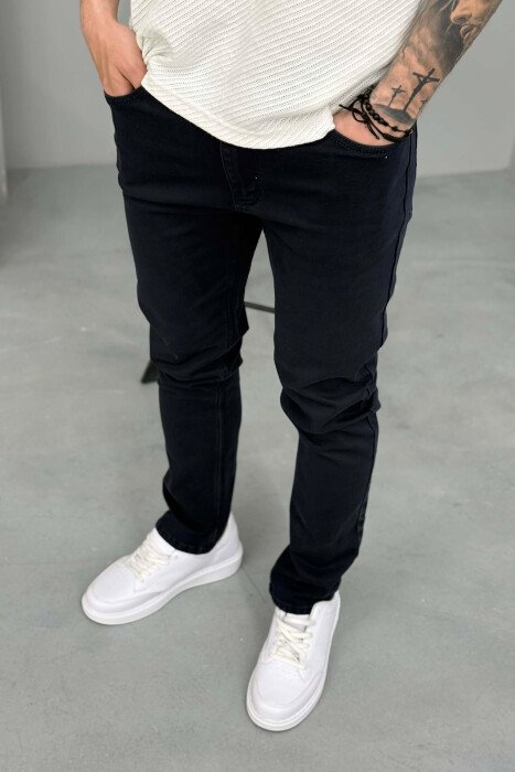 SIMPLE REGULAR ONE COLOR MEN JEANS DARK BLUE/BEE - 4