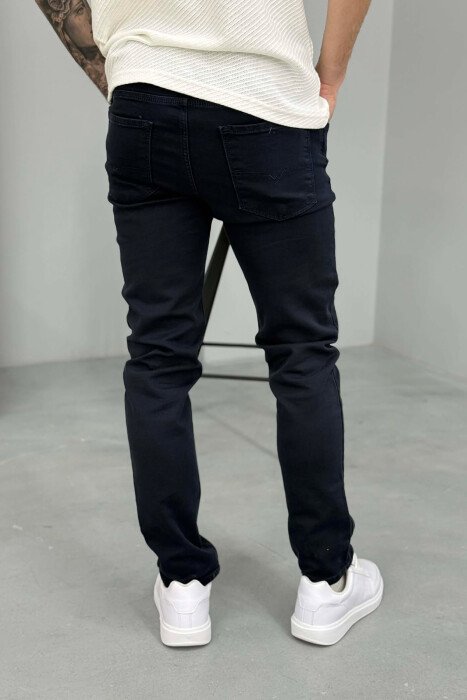 SIMPLE REGULAR ONE COLOR MEN JEANS DARK BLUE/BEE - 5