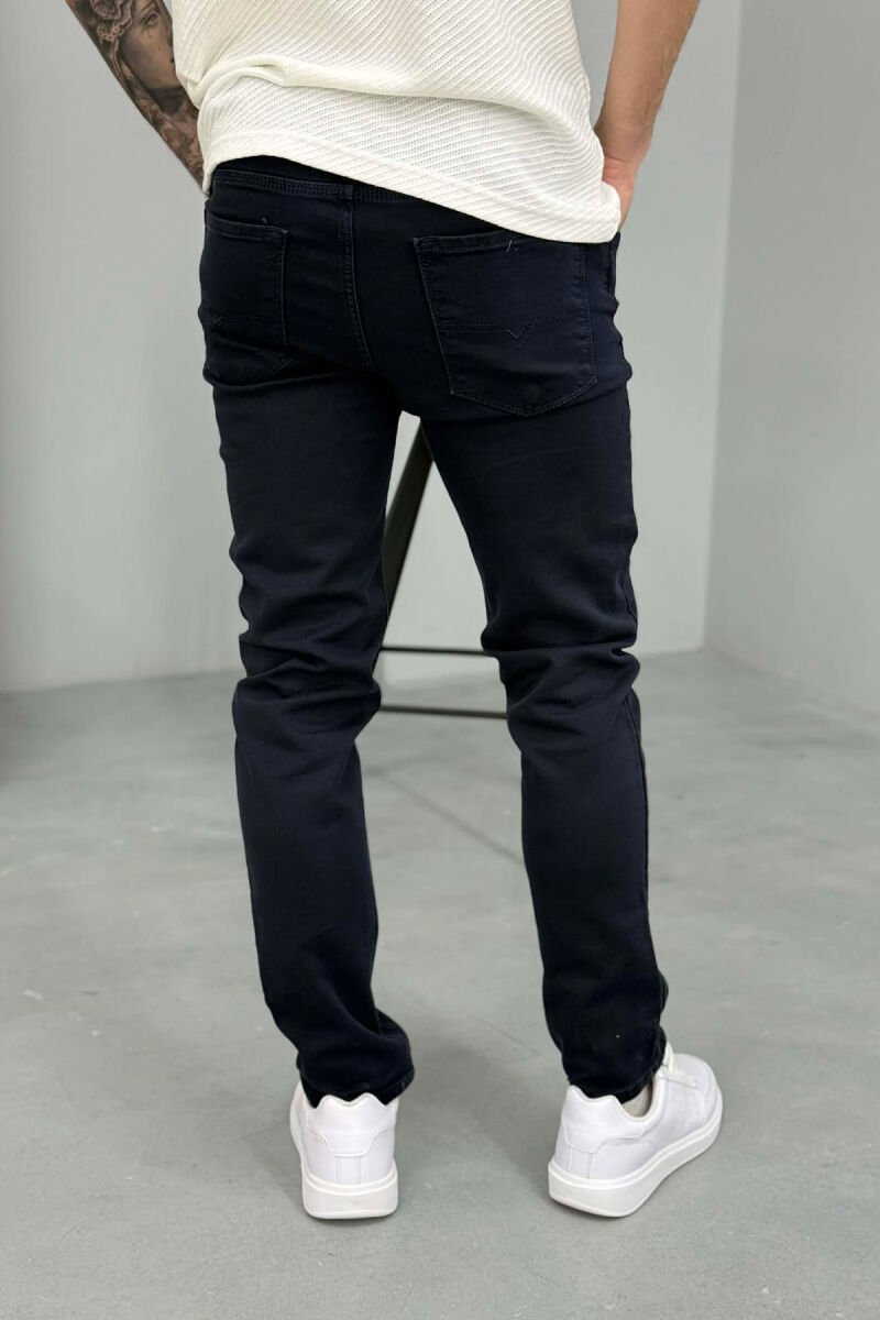SIMPLE REGULAR ONE COLOR MEN JEANS DARK BLUE/BEE - 5