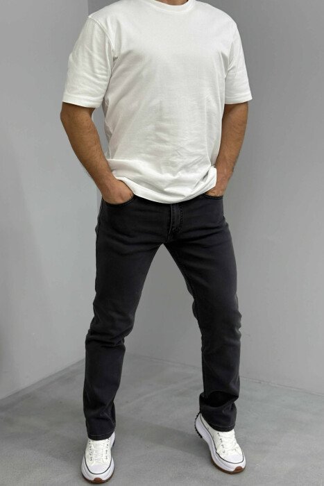 SIMPLE REGULAR ONE COLOR MEN JEANS DARK GREY/GEE - KLAUDIO FASHION