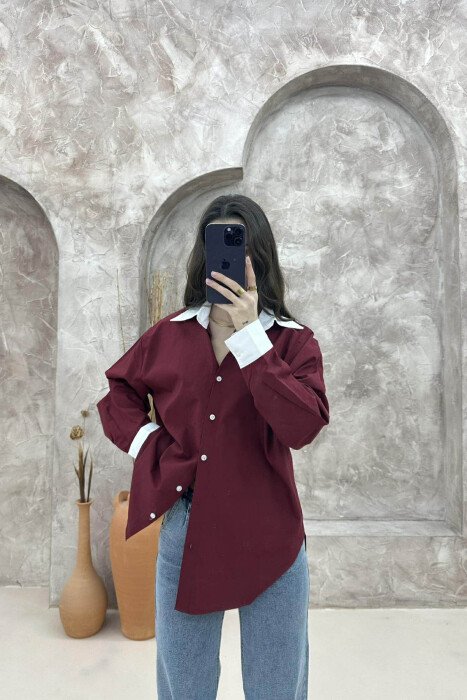 SIMPLE REGULAR WOMEN SHIRT BURGUNDY/VISHNJE - 1