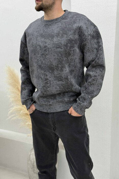 SIMPLE ROUND NECK FLUFFY MEN SWEATSHIRT GREY/GRI - 