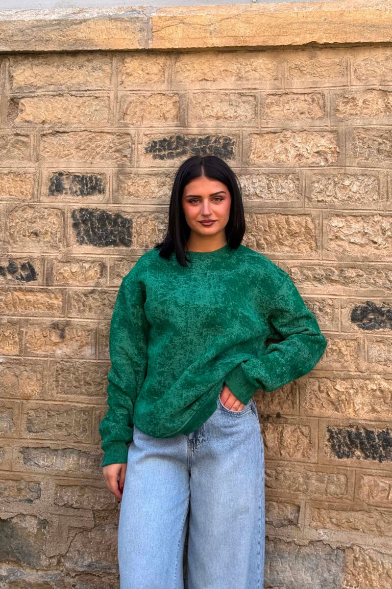 SIMPLE ROUND NECK FLUFFY WOMEN SWEATSHIRT GREEN/JESHILE - 1