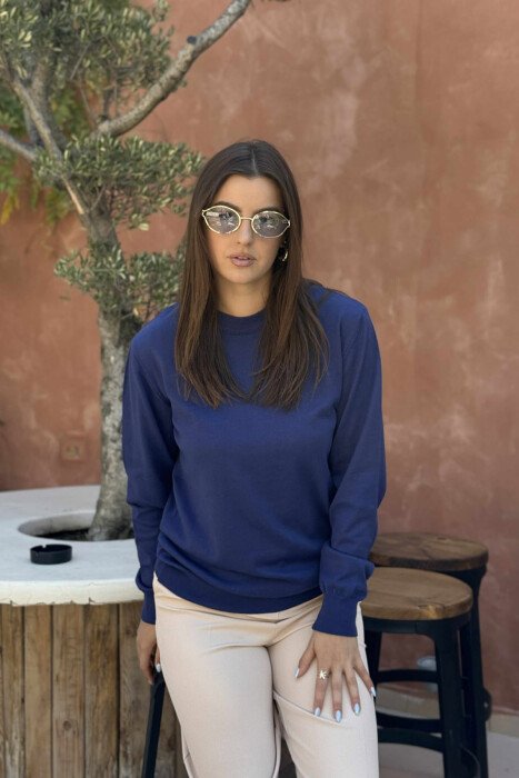 SIMPLE ROUND NECK WOMEN SWEATER MIDNIGHT BLUE/BLU MESNATE - 2