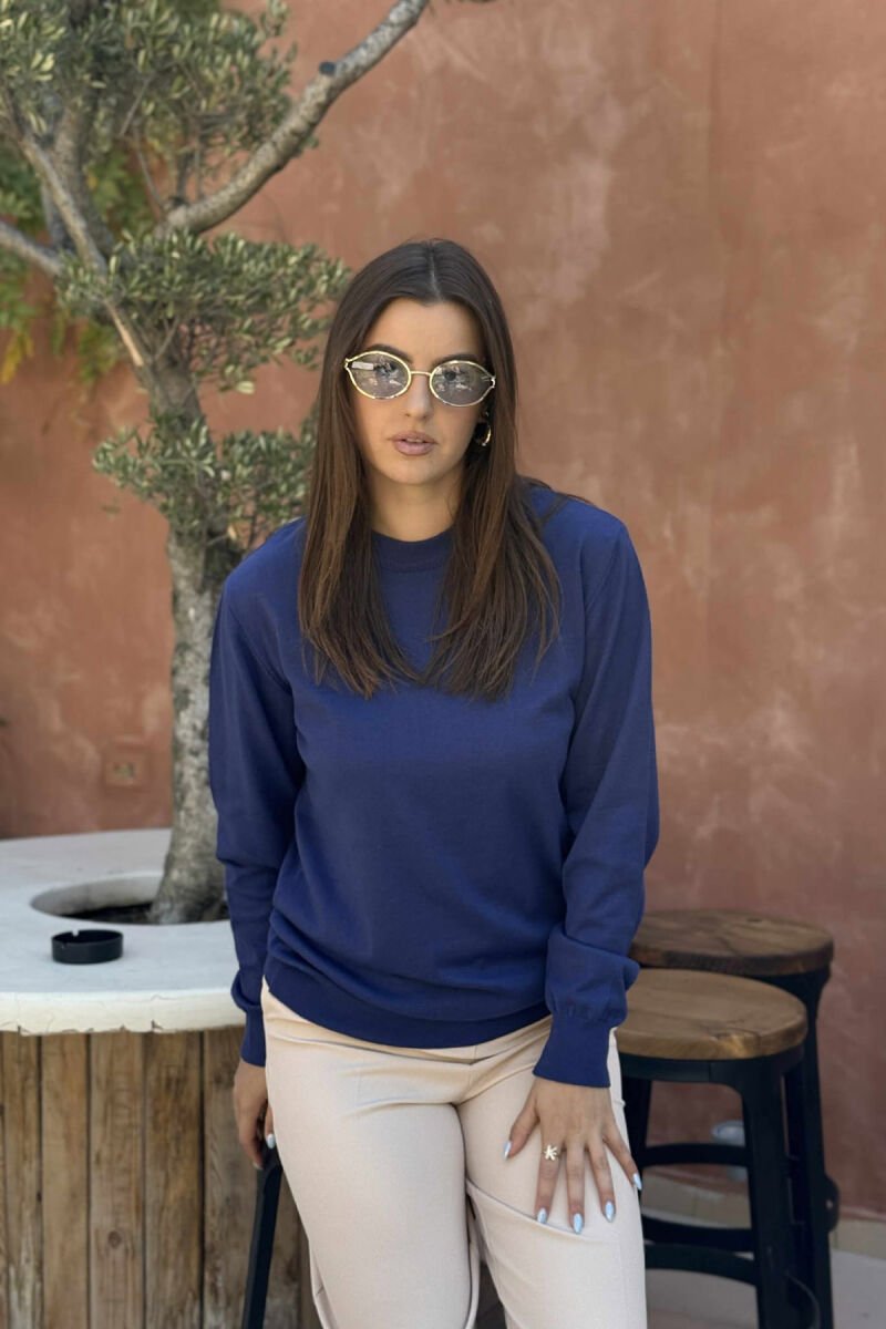 SIMPLE ROUND NECK WOMEN SWEATER MIDNIGHT BLUE/BLU MESNATE - 2